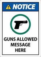 avis personnalisé armes à feu autorisées signe armes à feu autorisées message ici vecteur