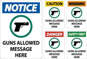 avis personnalisé armes à feu autorisées signe armes à feu autorisées message ici vecteur