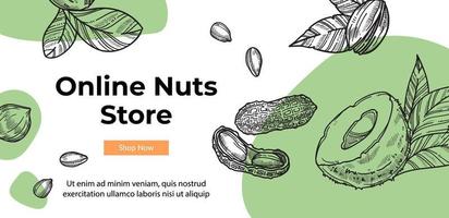 magasin de noix en ligne, site Web avec assortiment de nourriture vecteur