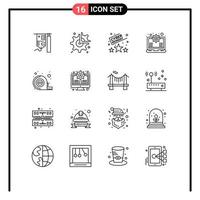 16 ensemble de contours d'interface utilisateur de signes et symboles modernes de configuration de réglage de mesure temps d'ordinateur portable éléments de conception vectoriels modifiables vecteur