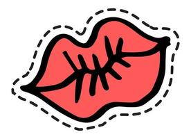 lèvres rouges s'embrassant, autocollant ou décoration d'icônes vecteur