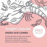 homard et crevettes, commande combo livraison gratuite vecteur