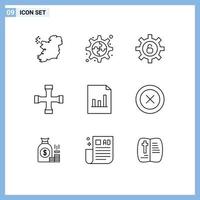 ensemble moderne de 9 contours pictogramme de paramètres de graphique d'interface utilisateur transport de documents éléments de conception vectoriels modifiables vecteur