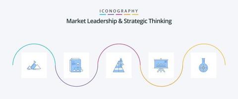 leadership sur le marché et réflexion stratégique pack d'icônes bleues 5 comprenant un graphique. présentation. facture d'achat. lancement. avion vecteur