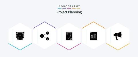 pack d'icônes de 25 glyphes de planification de projet, y compris l'enregistrement. document. partage. tactique. Planification vecteur