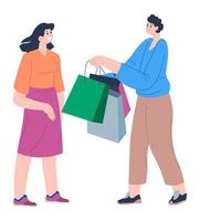couple avec des sacs shopping dans un centre commercial ou un vecteur de marché