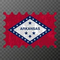 timbre-poste avec drapeau grunge de l'état de l'arkansas. illustration vectorielle. vecteur