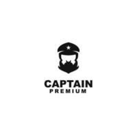 capitaine de navire barbu de vecteur avec chapeau de crête pour la conception de logo nautique pour les marins