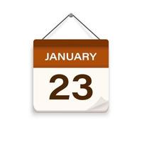 23 janvier, icône de calendrier avec ombre. jour mois. l'heure du rendez-vous. date du programme de l'événement. illustration vectorielle plane. vecteur