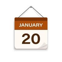 20 janvier, icône de calendrier avec ombre. jour mois. l'heure du rendez-vous. date du programme de l'événement. illustration vectorielle plane. vecteur