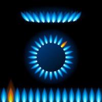 cuisine à flamme de gaz naturel 3d réaliste et détaillée avec effet de reflets bleus. vecteur