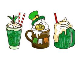 St. patrick's day café, latte, collection de boissons chaudes cliparts vecteur