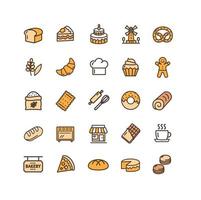 ensemble d'icônes de fine ligne de couleur de signe de boulangerie. vecteur