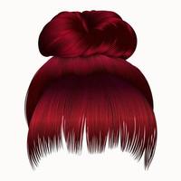 cheveux chignon avec des franges de couleurs rouges . style de beauté de la mode féminine. vecteur
