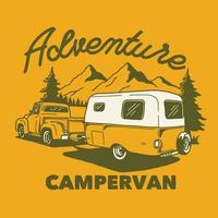 camping-car aventure en plein air ligne dessinée à la main aventure illustration logo badge vecteur