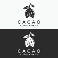 conception de modèle de logotype de plante de gousse de cacao au chocolat, fève de cacao, arrière-plan isolé de plante organique exotique. vecteur