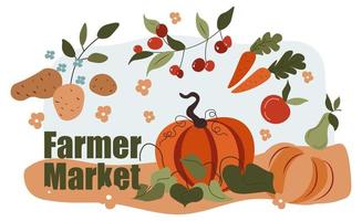 marché fermier légumes et fruits biologiques vendre vecteur