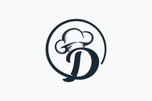 logo de chef avec une combinaison de lettre d et de chapeau de chef pour toute entreprise, en particulier pour le restaurant, le café, la restauration, etc. vecteur