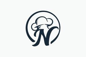 logo du chef avec une combinaison de la lettre n et du chapeau de chef pour toute entreprise, en particulier pour le restaurant, le café, la restauration, etc. vecteur