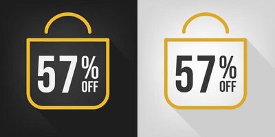 57 pour cent de réduction. bannière noire, blanche et jaune avec cinquante-sept pour cent de réduction. vecteur de concept de sac à provisions.