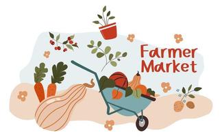 marché fermier, vente de légumes et de fruits mûrs vecteur