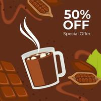 offre spéciale sur le chocolat chaud ou les boissons cacaotées vecteur