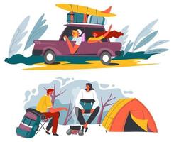 aventures et voyages, envie de voyager et camping vecteur