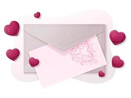 lettre d'amour. carte avec enveloppe en papier et coeurs rouges. illustration vectorielle. vecteur