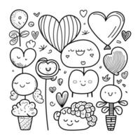 dessinés à la main saint valentin dessins doodle ensemble d'éléments amour romance coeurs fleurs illustration de carte saint valentin vecteur