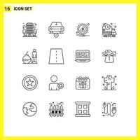 pictogramme ensemble de 16 contours simples d'éléments de conception vectoriels modifiables de livraison de camion d'alerte d'entreprise moderne vecteur