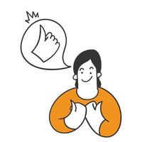 main dessinée doodle femme avec le pouce vers le haut symbole illustration vecteur