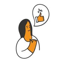 main dessinée doodle femme avec le pouce vers le haut symbole illustration vecteur