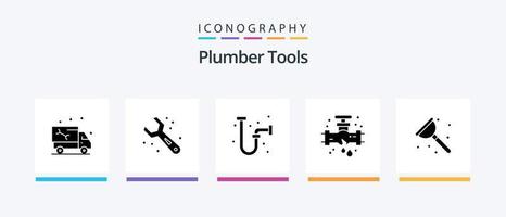 pack d'icônes de glyphe de plombier 5, y compris la salle de bain. plombier. clé. mécanique. tuyau. conception d'icônes créatives vecteur