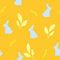 modèle sans couture avec silhouette de lapin dessiné à la main et plante abstraite, illustration d'enfant avec lapin, impression pour papier d'emballage, clipart de printemps tendre pour la conception de pépinière, textile, habillement, mode vecteur