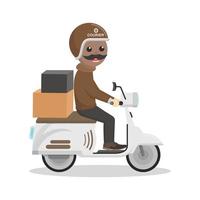 livreur africain livre des colis en scooter vecteur