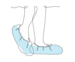 jambes dans des couvre-chaussures d'hôpital, couvre-chaussures dessinés à la main, ligne mono continue, dessin au trait, dessin de contour vecteur