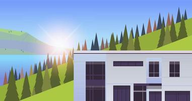 zone de maisons résidentielles de montagnes et illustration vectorielle plane de concept de paysage de saison estivale. vecteur