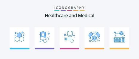pack d'icônes bleu médical 5, y compris le service. en ligne. soins de santé. clavier. l'eau. conception d'icônes créatives vecteur