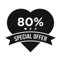 80 % de réduction sur la bannière de promotion de remise sur les ventes. offre spéciale, événement, vente de la Saint-Valentin, modèle de vecteur d'étiquette de remise de vacances