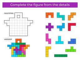 jeu de puzzle avec casserole. détails colorés pour les enfants. figure complète. jeu éducatif pour les enfants, activité de feuille de calcul préscolaire. puzzle. illustration vectorielle. vecteur