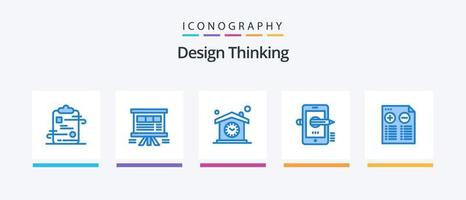 pack d'icônes bleues 5 design thinking comprenant un crayon. éducation. graphique. motif. temps. conception d'icônes créatives vecteur