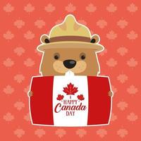 bonne bannière de célébration de la fête du canada avec castor vecteur