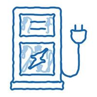 station de charge de voiture électro doodle icône illustration dessinée à la main vecteur