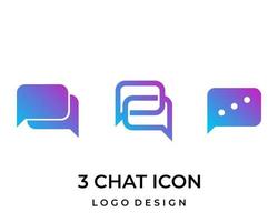 création de logo de technologie de bulle de chat à trois icônes. vecteur