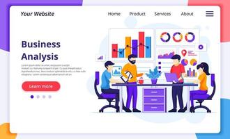 concept d'analyse d'entreprise, les gens assis sur le bureau travaillent avec des graphiques et la visualisation de données graphiques. conception de page Web plate moderne pour site Web et développement mobile. illustration vectorielle vecteur