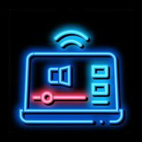 podcast en ligne sur l'illustration de l'icône de lueur néon pour ordinateur portable vecteur