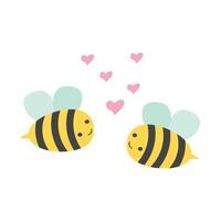 fond de saint valentin avec dessin animé mignon abeille et symbole de signe de coeur sur fond blanc vecteur