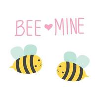 fond de saint valentin avec dessin animé mignon abeille et symbole de signe de coeur sur fond blanc vecteur