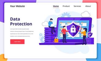 concept de protection des données, personnes protégeant les données sur un ordinateur portable vecteur