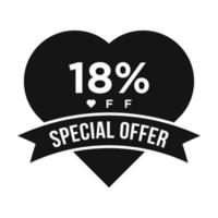 18 % de réduction sur la bannière de promotion de remise sur les ventes. offre spéciale, événement, vente de la Saint-Valentin, modèle de vecteur d'étiquette de remise de vacances